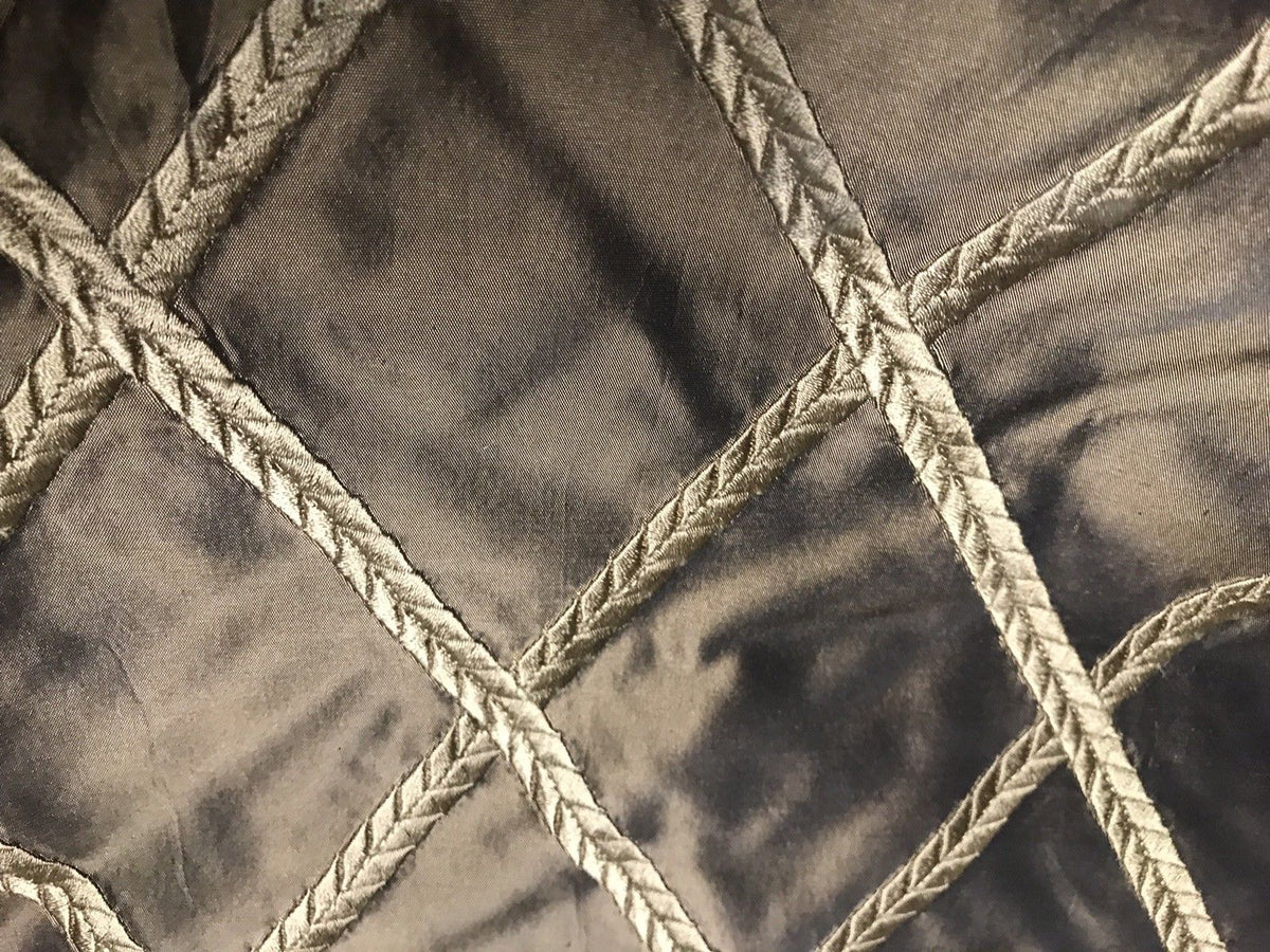 NEW! SALE! 100% Silk Taffeta Embroidered Rope Motif Fabric - Chocolate Brown - Fancy Styles Fabric Pierre Frey Lee Jofa Brunschwig & Fils