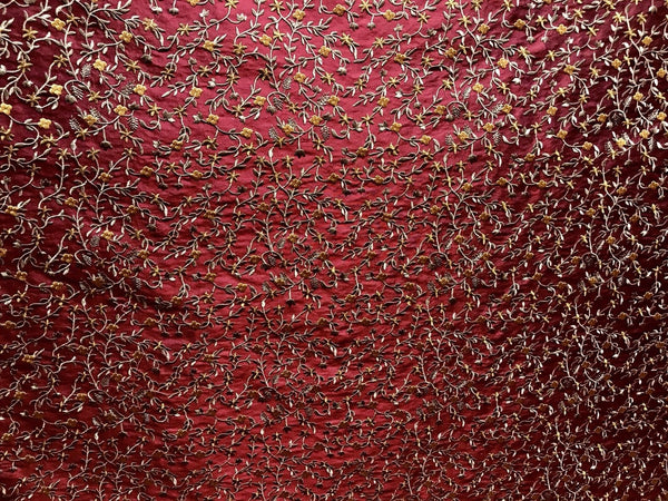 SALE! Designer 100% Silk Taffeta Embroidered Fabric - Red Floral - Fancy Styles Fabric Boutique