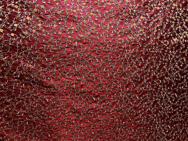 SALE! Designer 100% Silk Taffeta Embroidered Fabric - Red Floral - Fancy Styles Fabric Boutique
