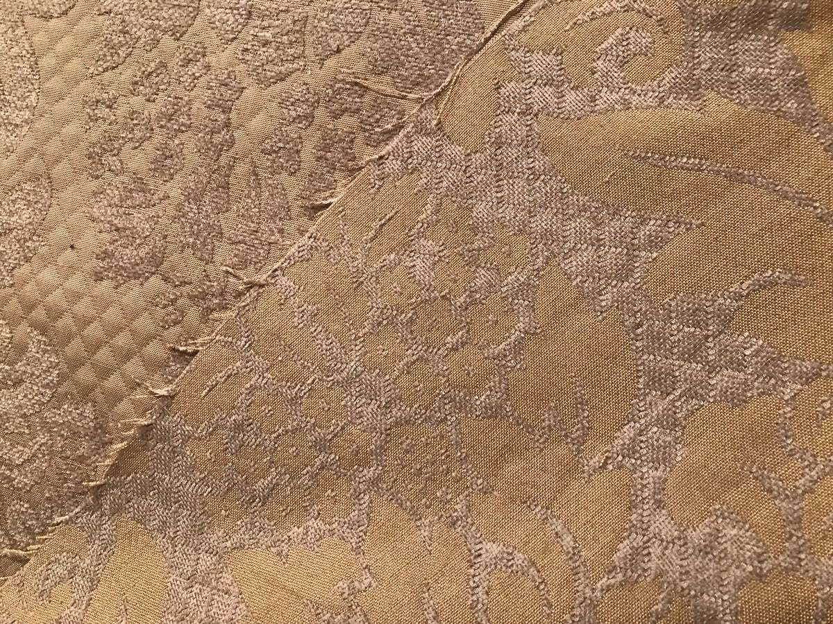 NEW Quilted Burnout Chenille Velvet Fabric- Taupe And Gold- Upholstery - Fancy Styles Fabric Pierre Frey Lee Jofa Brunschwig & Fils