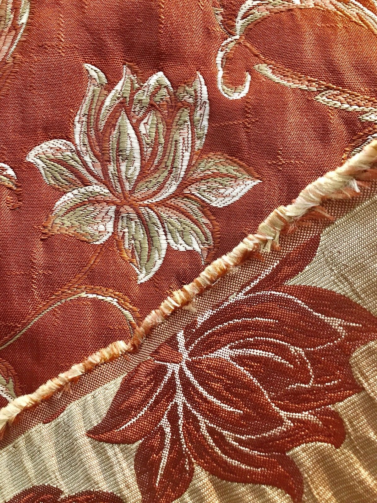 SWATCH 4” X 7” - Quilted Brocade Floral Upholstery Fabric- Rust Brick Red - Fancy Styles Fabric Pierre Frey Lee Jofa Brunschwig & Fils