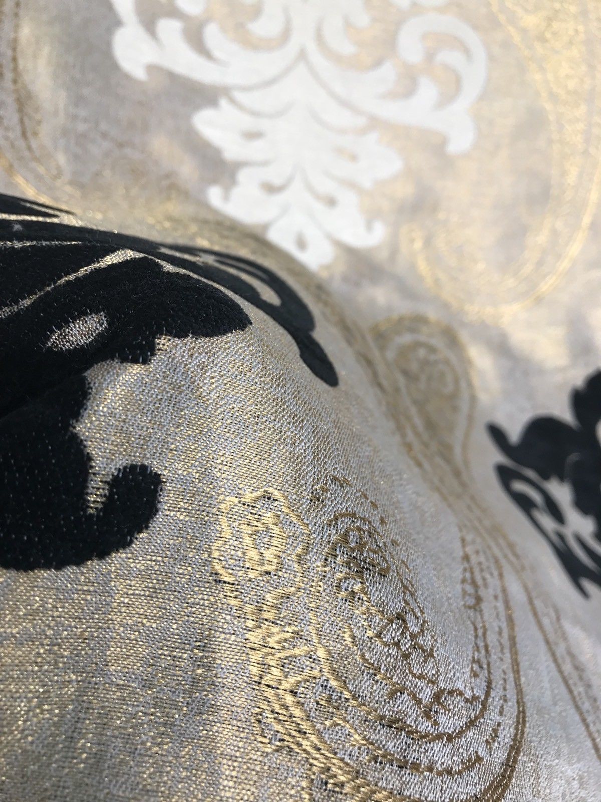 SWATCH Brocade Fabric- Antique Cream, Gold, Black- Damask Interior Design - Fancy Styles Fabric Pierre Frey Lee Jofa Brunschwig & Fils