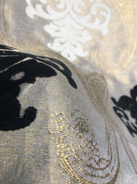 SWATCH Brocade Fabric- Antique Cream, Gold, Black- Damask Interior Design - Fancy Styles Fabric Pierre Frey Lee Jofa Brunschwig & Fils