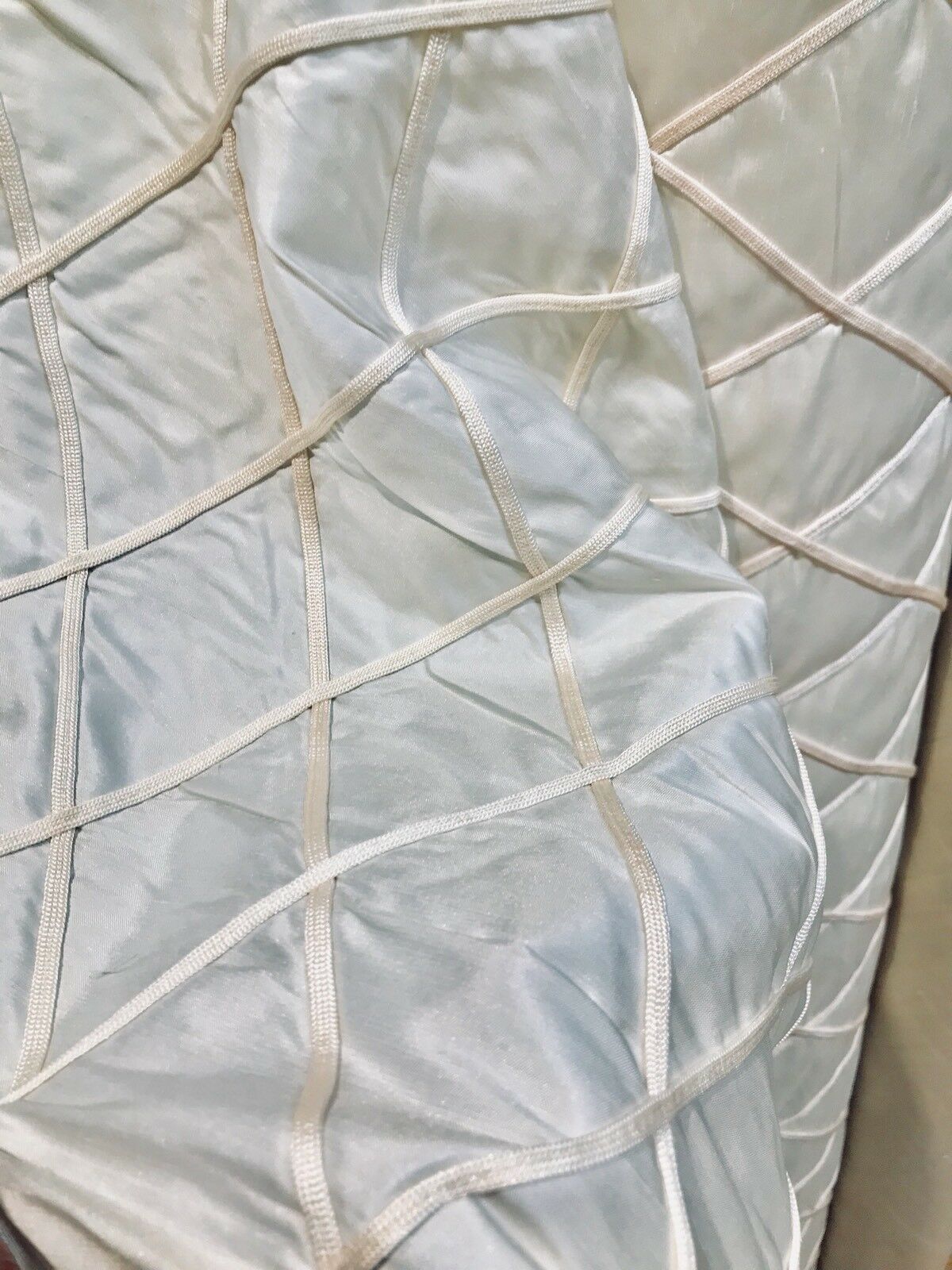 Queen Peyton 100% Silk Satin Quilted Designer Fabric- Ivory And Pink - Fancy Styles Fabric Pierre Frey Lee Jofa Brunschwig & Fils