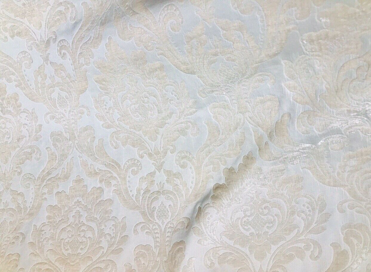 Queen Isabella Designer Drapery Damask Burnout Chenille Velvet Fabric - Pearl Ivory - Fancy Styles Fabric Pierre Frey Lee Jofa Brunschwig & Fils
