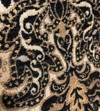 King Christopher Designer Velvet Chenille Burnout Damask Brocade Fabric - Black Beige Gold BTY - Fancy Styles Fabric Pierre Frey Lee Jofa Brunschwig & Fils