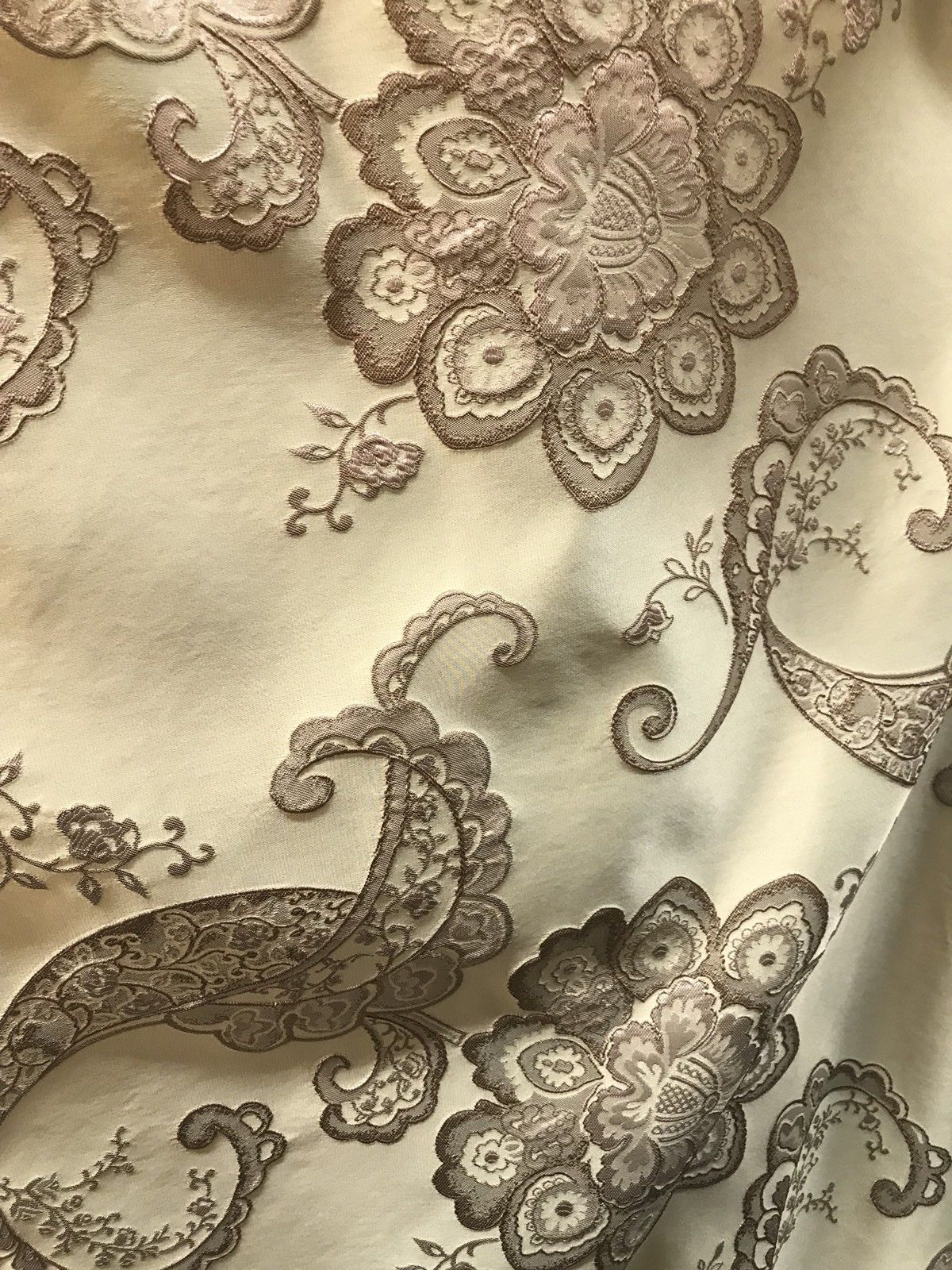 SALE! Designer Brocade Satin Fabric- Antique Taupe On Pale Yellow - Upholstery - Fancy Styles Fabric Pierre Frey Lee Jofa Brunschwig & Fils