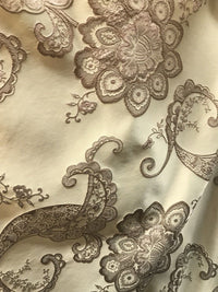 SALE! Designer Brocade Satin Fabric- Antique Taupe On Pale Yellow - Upholstery - Fancy Styles Fabric Pierre Frey Lee Jofa Brunschwig & Fils