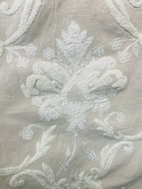 NEW! Lady Nora Novelty 100% Silk Fabric With Crewel Floral Embroidery- Ecru & White - Fancy Styles Fabric Pierre Frey Lee Jofa Brunschwig & Fils