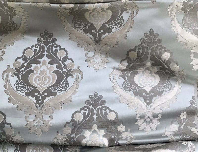 NEW! SALE! Duke Noah Designer Brocade Satin Fabric- Blue- Upholstery Damask Drapery - Fancy Styles Fabric Pierre Frey Lee Jofa Brunschwig & Fils