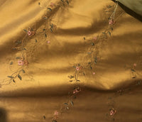 NEW! Duchess Rowena 100% Silk Dupioni Embroidery Floral Fabric- Copper Gold - Fancy Styles Fabric Pierre Frey Lee Jofa Brunschwig & Fils