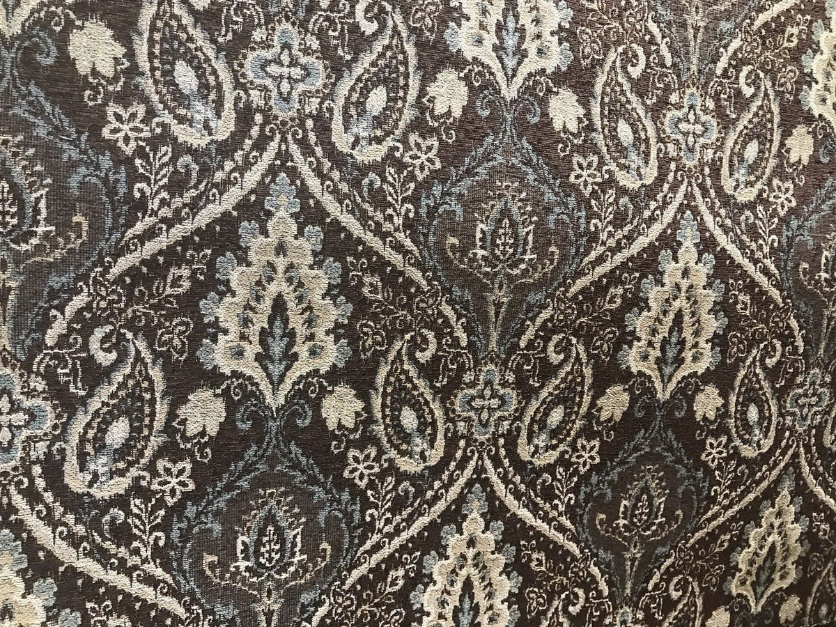 SWATCH Double Sided Burnout Kilim Rug Inspired Fabric- Blue Brown Upholstery - Fancy Styles Fabric Pierre Frey Lee Jofa Brunschwig & Fils