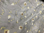 SALE! Designer 100% Silk Taffeta Embroidered Fabric - French Antique Blue - Fancy Styles Fabric Boutique