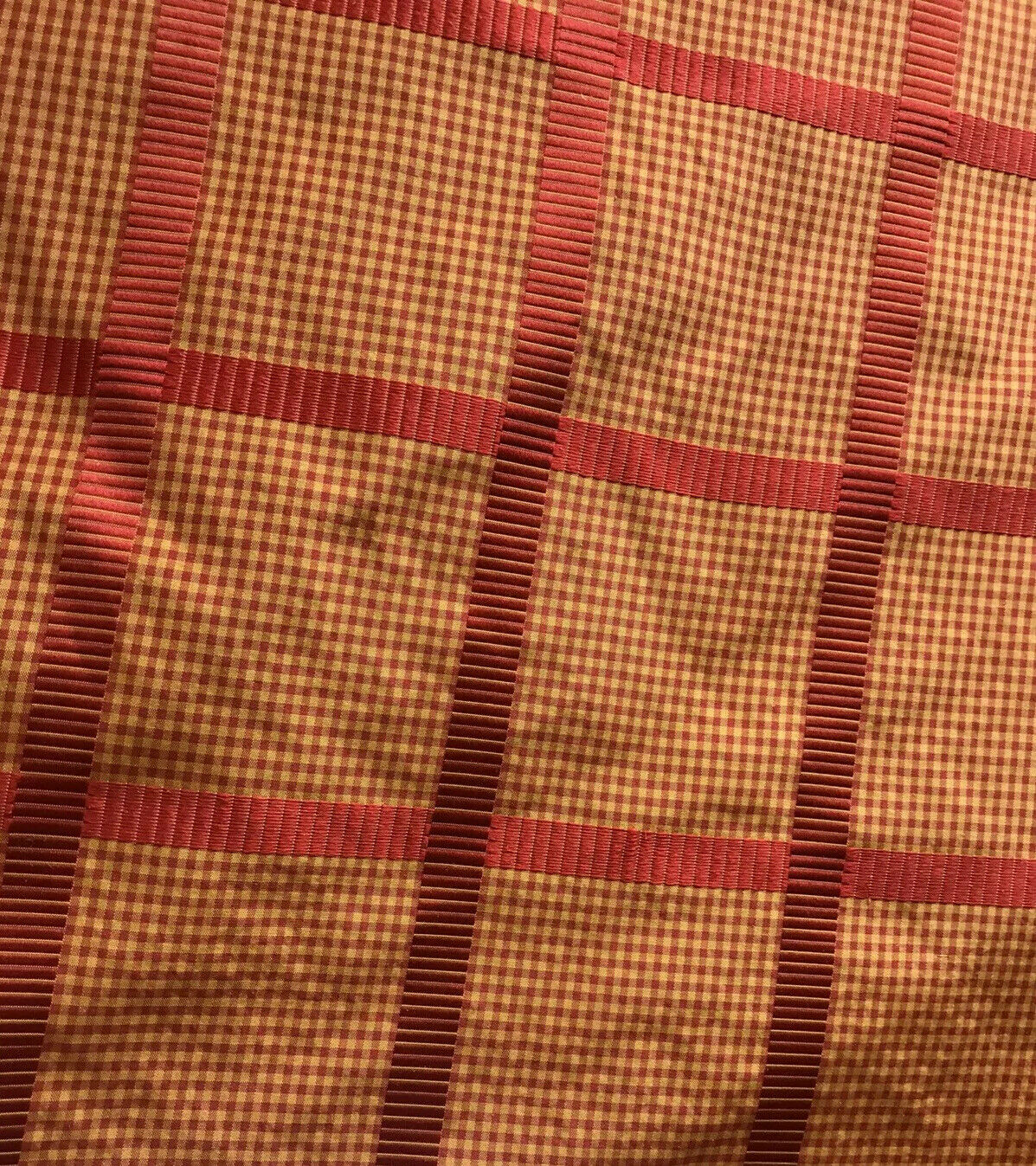 NEW! Miss Jaqueline Designer 100% Silk Taffeta Gingham Ribbon Stripes Plaid Fabric -Red Gold - Fancy Styles Fabric Pierre Frey Lee Jofa Brunschwig & Fils