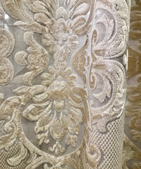 NEW! 112” Wide Designer Sheer Burnout Velvet Lace Drapery Fabric- Shell Pearl - Fancy Styles Fabric Pierre Frey Lee Jofa Brunschwig & Fils