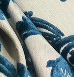 Duke Raphael Designer Damask Burnout Chenille Velvet Fabric - Dark Turquoise Blue- Upholstery - Fancy Styles Fabric Pierre Frey Lee Jofa Brunschwig & Fils