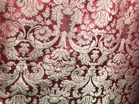 SWATCH- 100% Silk Taffeta Damask Interior Design Fabric - Rouge Red - Fancy Styles Fabric Boutique