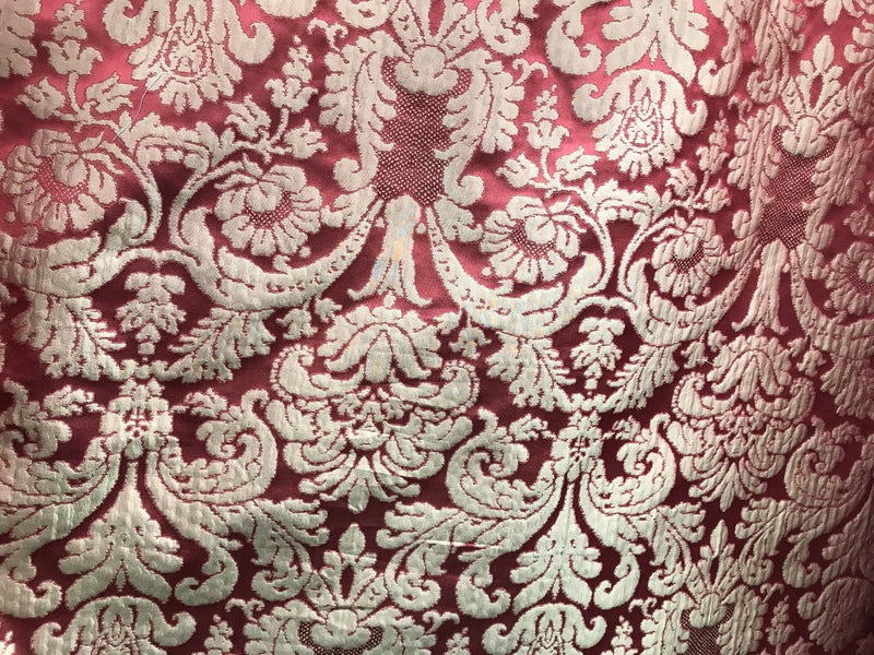 SWATCH- 100% Silk Taffeta Damask Interior Design Fabric - Rouge Red - Fancy Styles Fabric Boutique