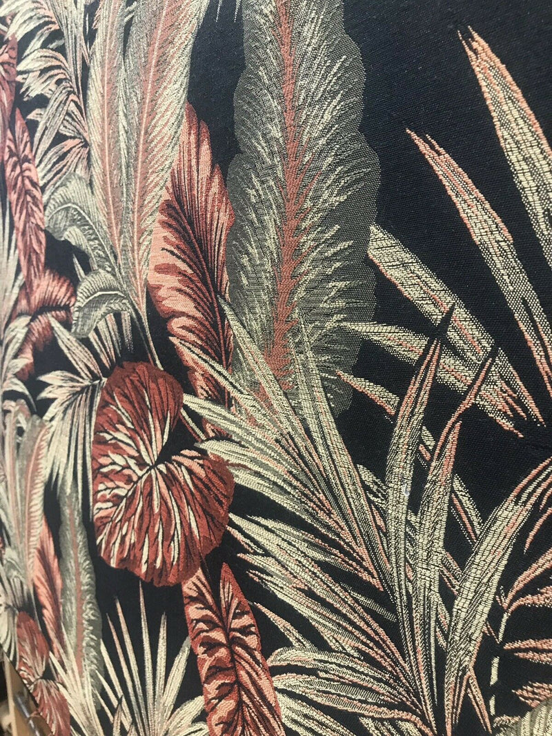 BACK IN STOCK!  Designer Brocade Upholstery Fabric- Palm Leaves Floral Black - Fancy Styles Fabric Pierre Frey Lee Jofa Brunschwig & Fils