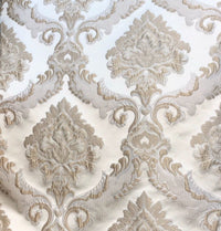 SWATCH Designer Brocade Satin Fabric - Taupe Ivory Floral Upholstery Damask - Fancy Styles Fabric Boutique