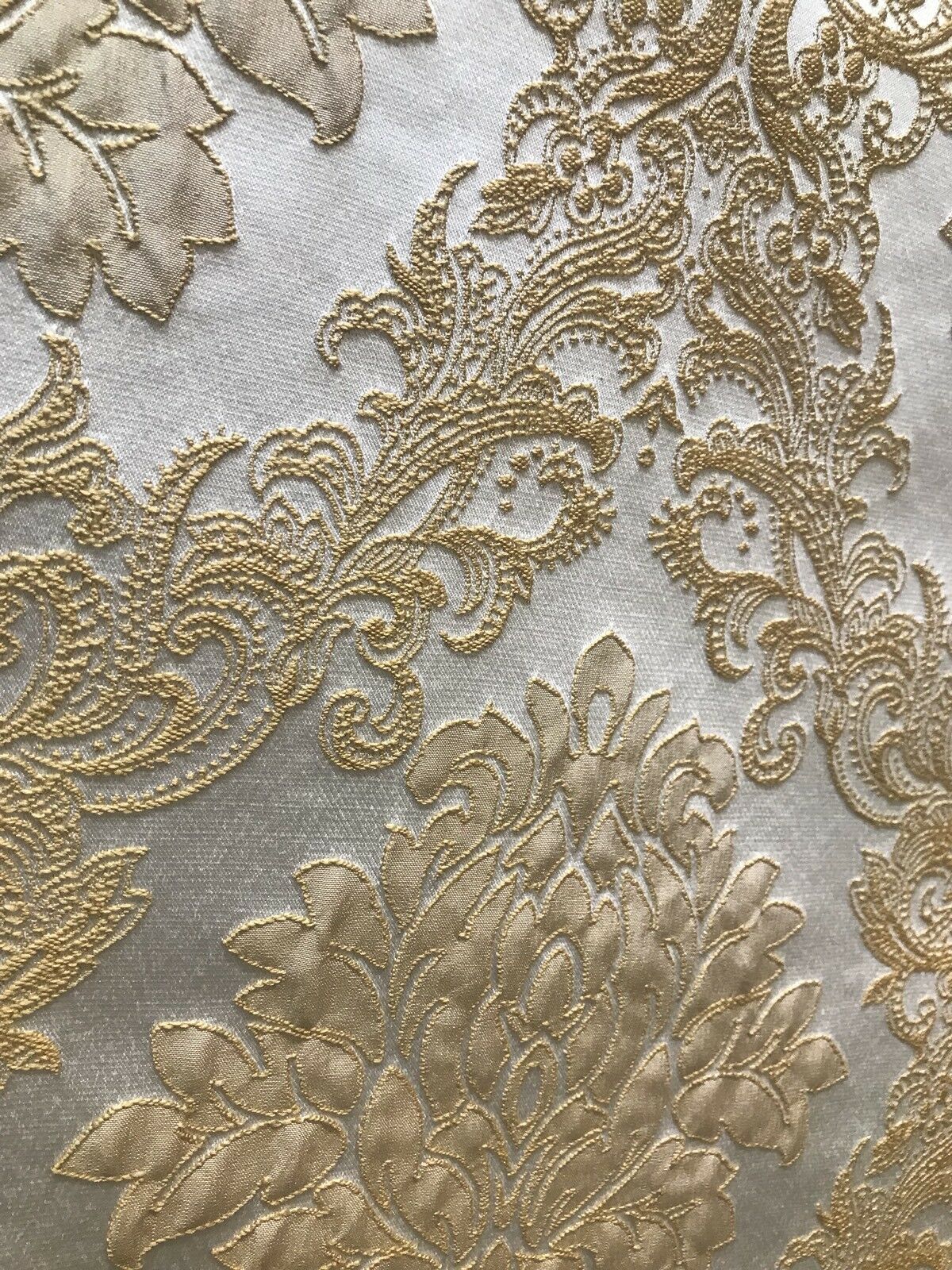 Princess Gemma Designer Brocade Satin Fabric- Antique Gold And White - Upholstery Damask - Fancy Styles Fabric Pierre Frey Lee Jofa Brunschwig & Fils