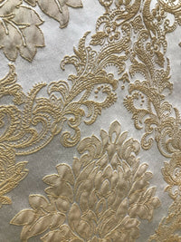 Princess Gemma Designer Brocade Satin Fabric- Antique Gold And White - Upholstery Damask - Fancy Styles Fabric Pierre Frey Lee Jofa Brunschwig & Fils