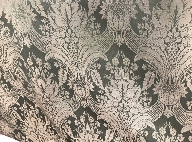 NEW! SALE! Designer Damask Satin Fabric- Antique Green - Upholstery Brocade - Fancy Styles Fabric Boutique