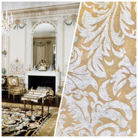 SWATCH- Designer Velvet Chenille Burnout Fabric - Cream Beige- Upholstery - Fancy Styles Fabric Pierre Frey Lee Jofa Brunschwig & Fils