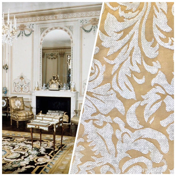 SWATCH- Designer Velvet Chenille Burnout Fabric - Cream Beige- Upholstery - Fancy Styles Fabric Pierre Frey Lee Jofa Brunschwig & Fils
