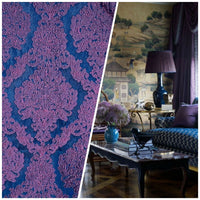 Fat Quarter- Style L- Princess Giselle Designer Damask Satin Drapery Upholstery Fabric - Fuchsia Pink & Navy Blue - Fancy Styles Fabric Pierre Frey Lee Jofa Brunschwig & Fils