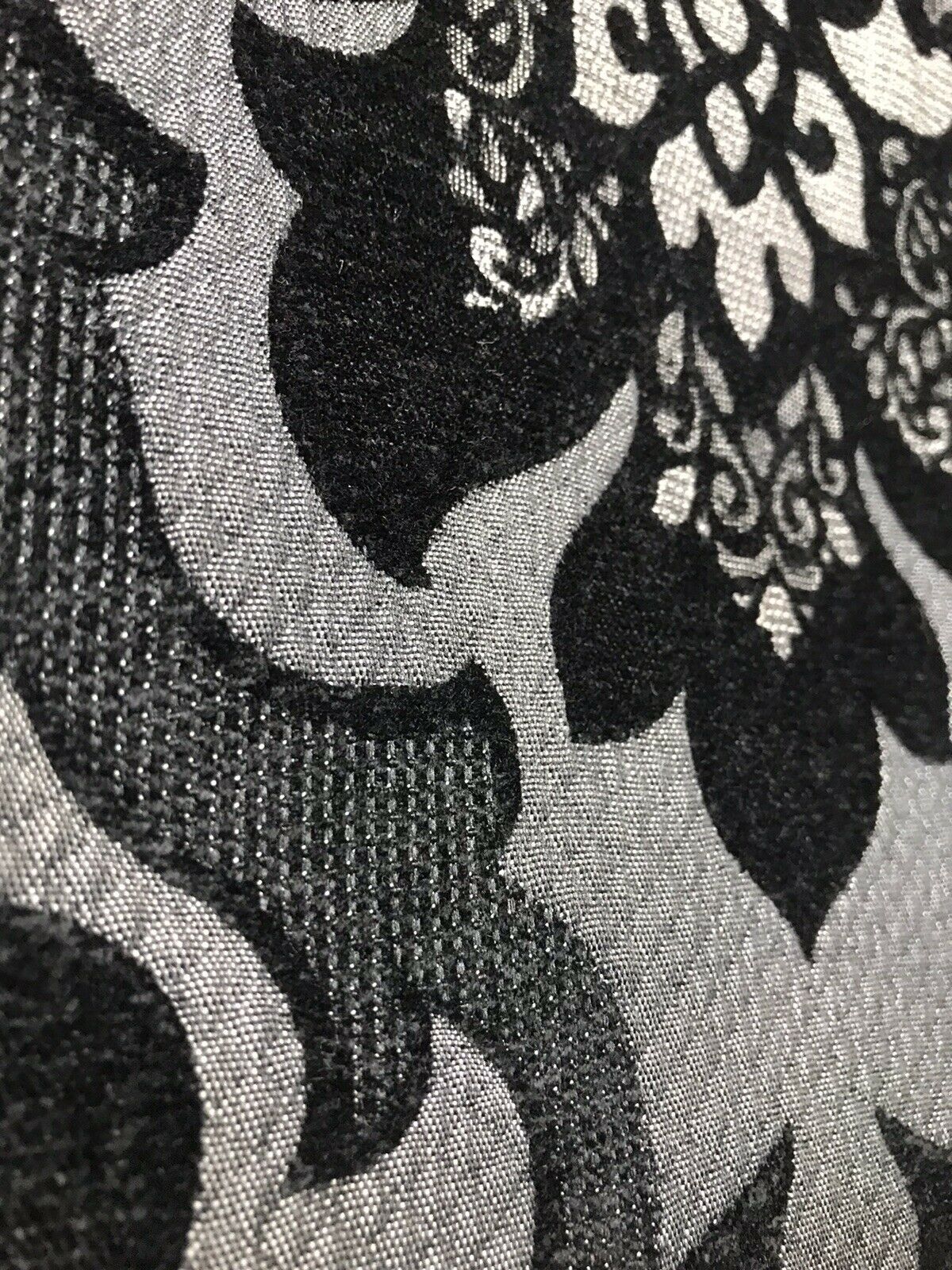 NEW Queen Allyson Designer Velvet Chenille Quilted Damask Burnout Upholstery Fabric - Black - Fancy Styles Fabric Pierre Frey Lee Jofa Brunschwig & Fils