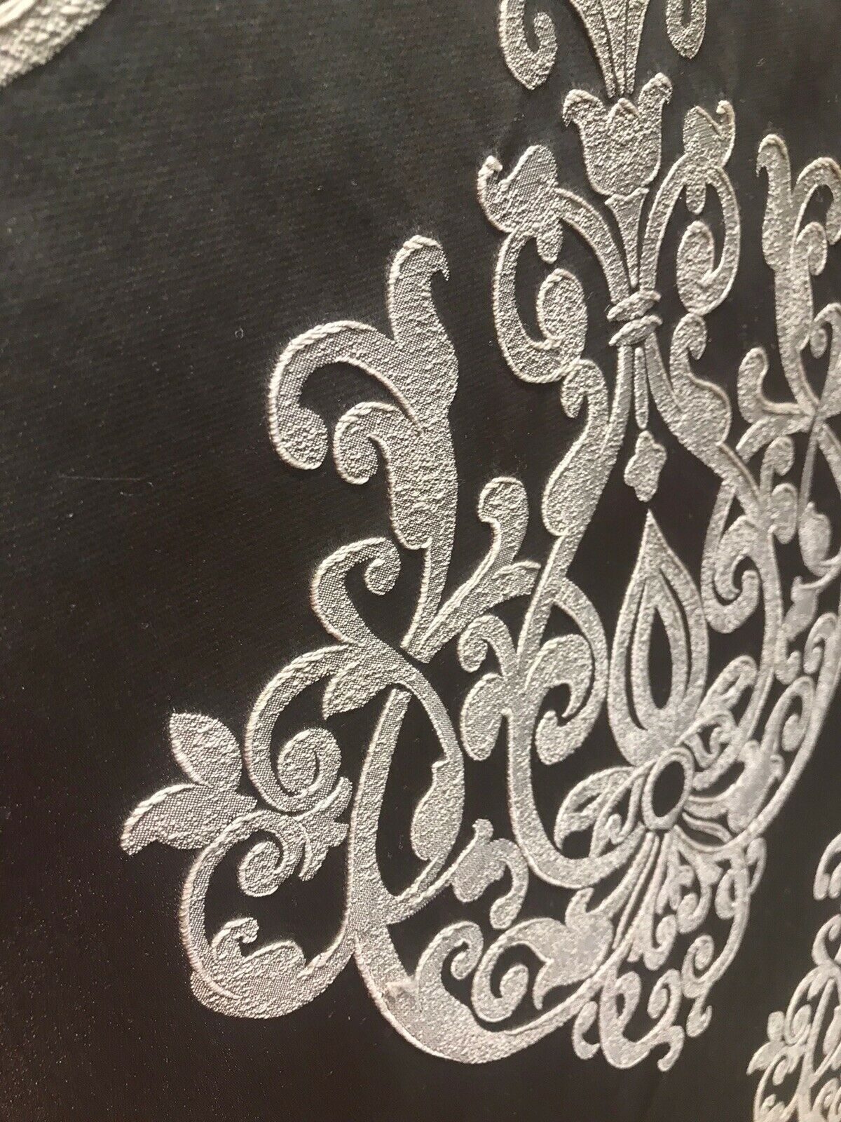 Sir Nathan Designer Brocade Satin Fabric- Charcoal Gray Ivory- Upholstery Damask - Fancy Styles Fabric Pierre Frey Lee Jofa Brunschwig & Fils