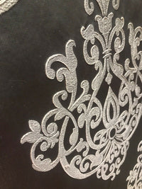 Sir Nathan Designer Brocade Satin Fabric- Charcoal Gray Ivory- Upholstery Damask - Fancy Styles Fabric Pierre Frey Lee Jofa Brunschwig & Fils