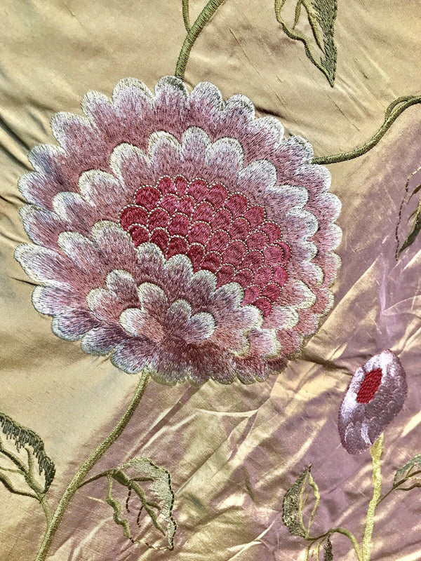 NEW! 1 Yard Remnant: Lady Achlynn Novelty 100% Silk Dupioni Embroidered Fabric - Made in India- Floral Pink - Fancy Styles Fabric Pierre Frey Lee Jofa Brunschwig & Fils