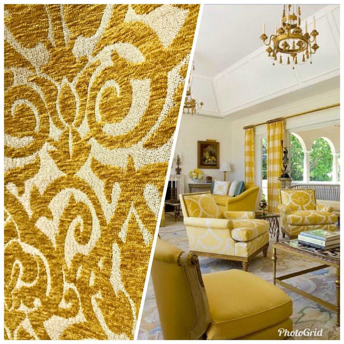 NEW! King Retro Swirl Pattern Chenille Fabric Upholstery Mustard Yellow - Fancy Styles Fabric Pierre Frey Lee Jofa Brunschwig & Fils