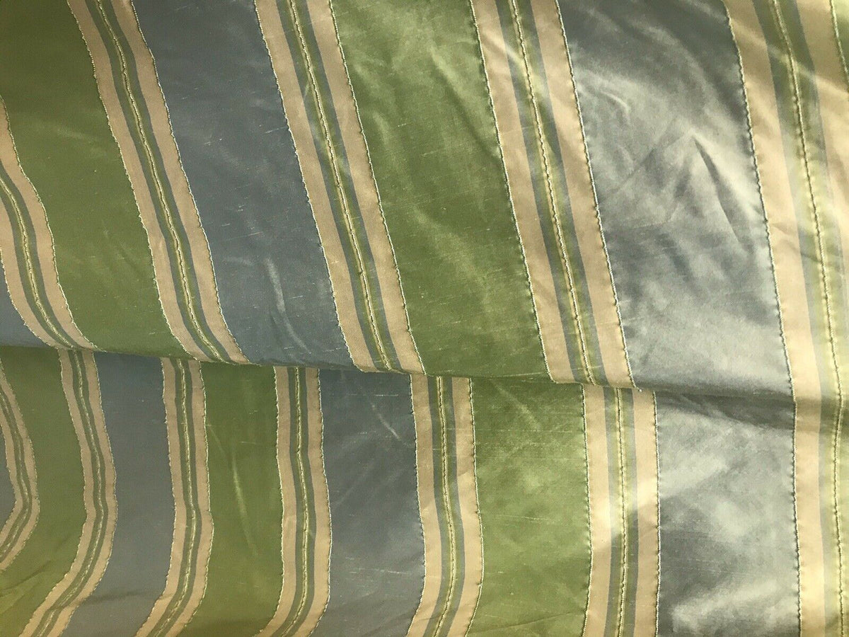 NEW Lady Marianne Designer 100% Silk Dupioni Stripes Embroidery Fabric - Blue Green 55” Wide - Fancy Styles Fabric Pierre Frey Lee Jofa Brunschwig & Fils