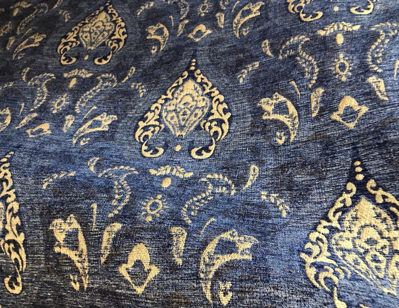SWATCH Designer Upholstery Chenille Velvet Fabric - Blue Gold - Fancy Styles Fabric Pierre Frey Lee Jofa Brunschwig & Fils