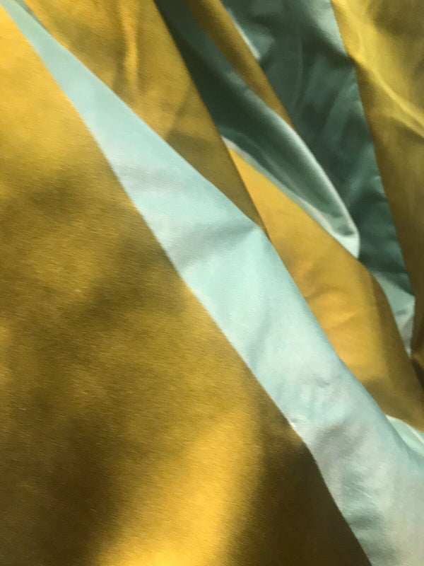 NEW Duchess Zoey Designer 100% Silk Taffeta Dupioni Stripes Fabric - Light Teal & Gold BTY - Fancy Styles Fabric Pierre Frey Lee Jofa Brunschwig & Fils