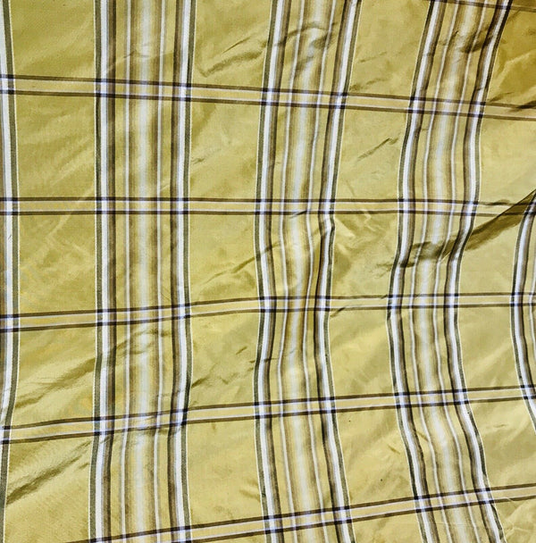 NEW Designer 100% Silk Taffeta Plaid Tartan Fabric- Yellow BY The Yard - Fancy Styles Fabric Pierre Frey Lee Jofa Brunschwig & Fils