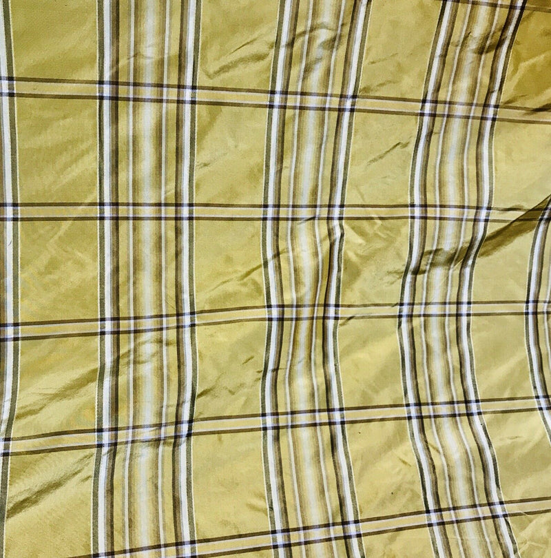 NEW Lady Caprice Designer 100% Silk Taffeta Plaid Tartan Fabric- Yellow ...