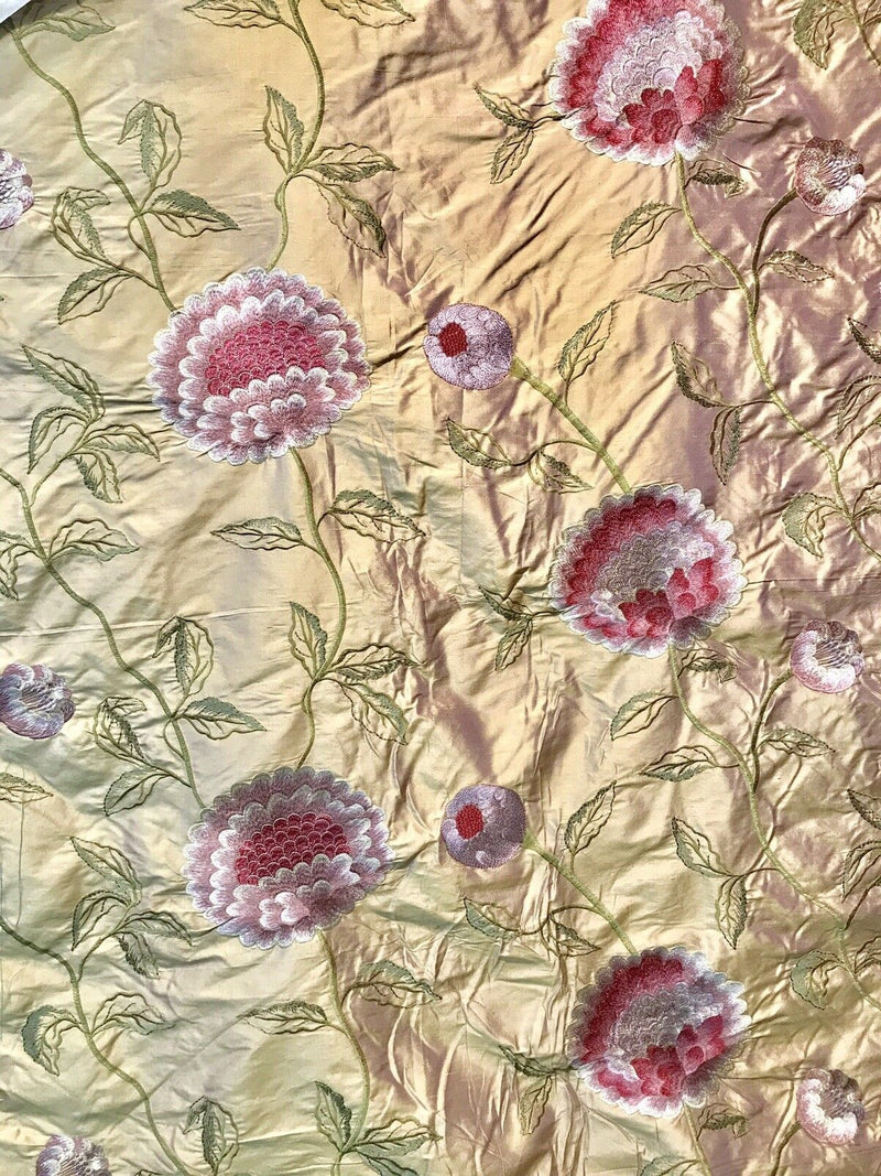 NEW! 1 Yard Remnant: Lady Achlynn Novelty 100% Silk Dupioni Embroidered Fabric - Made in India- Floral Pink - Fancy Styles Fabric Pierre Frey Lee Jofa Brunschwig & Fils