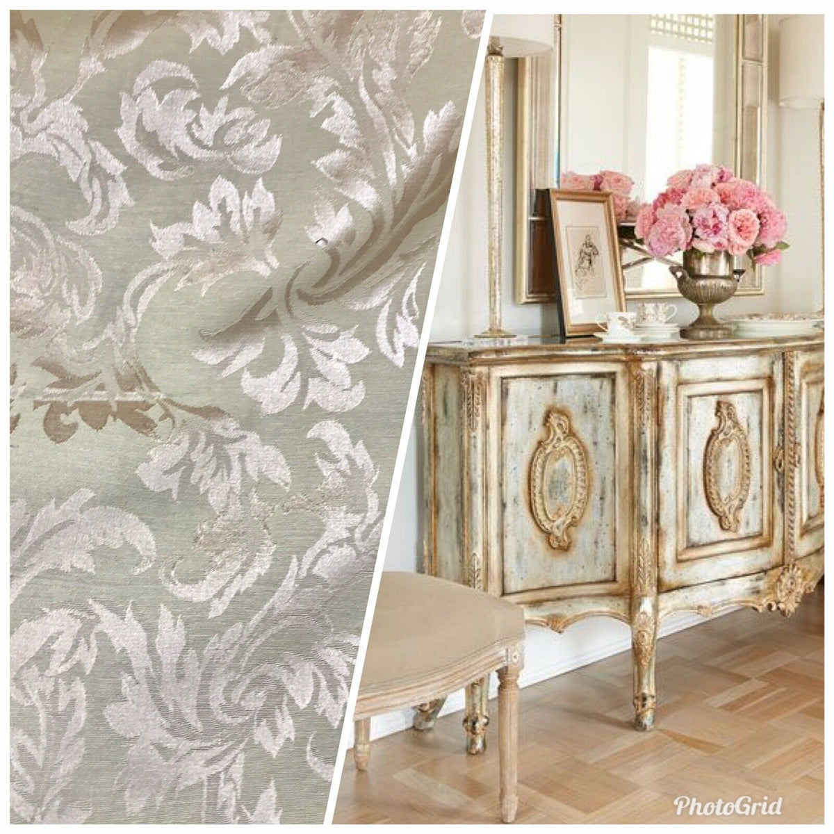 NEW! Designer Brocade Satin Floral Fabric- Antique Rose Gold -By The Yard - Fancy Styles Fabric Pierre Frey Lee Jofa Brunschwig & Fils