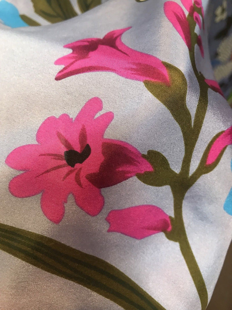 NEW! 100% Silk Charmeuse Inspired Fabric Multi Color Floral By The Yard