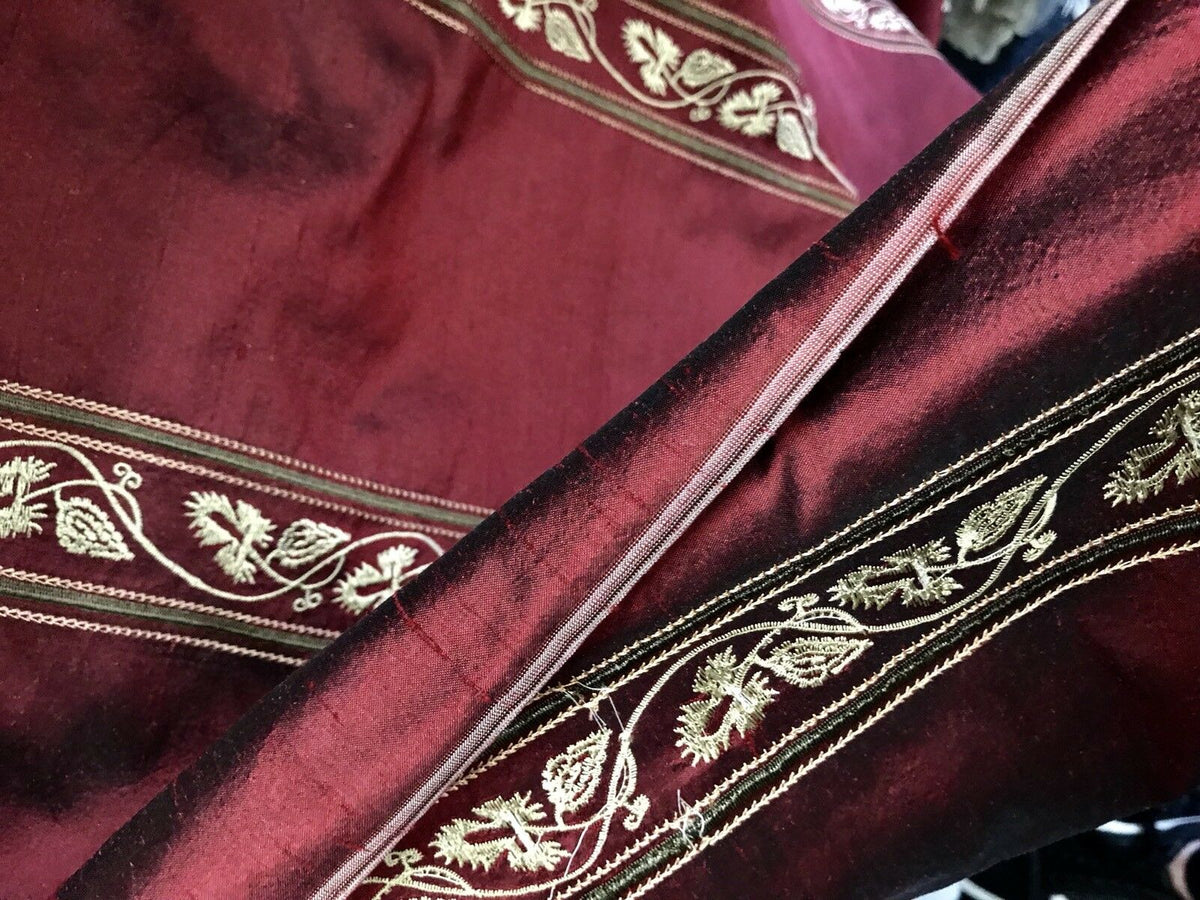 SALE! Lady Paulette 100% Silk Taffeta Interior Design Fabric Embroidery Rouge Red - Fancy Styles Fabric Pierre Frey Lee Jofa Brunschwig & Fils