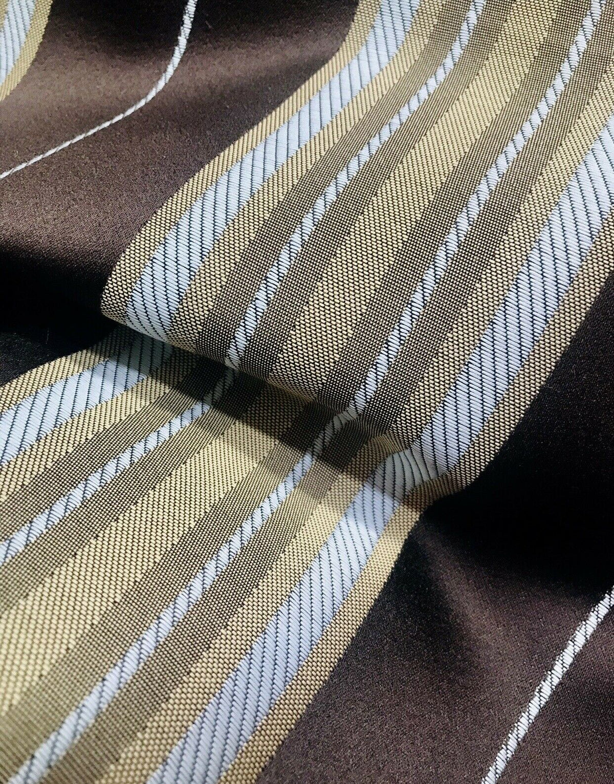 Sir Donatello Designer Brocade Satin Fabric- Brown, Pale Blue Gold Stripes Neoclassical G2 - Fancy Styles Fabric Pierre Frey Lee Jofa Brunschwig & Fils