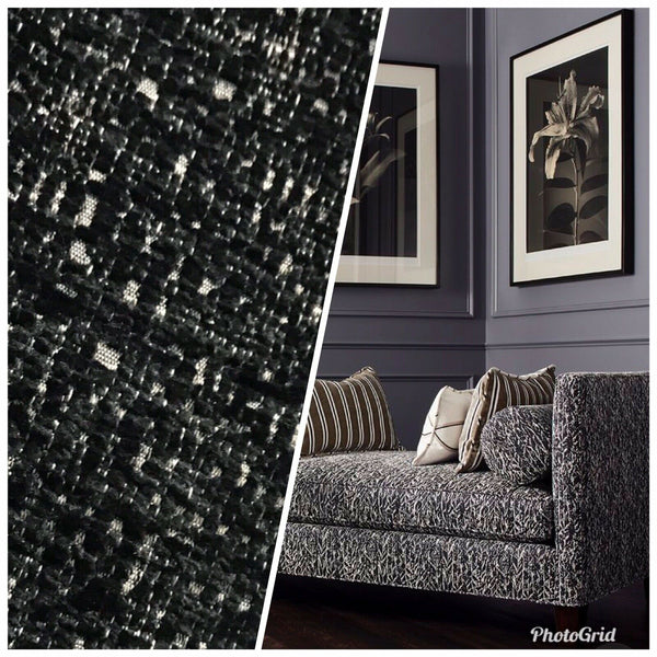NEW Designer Upholstery Heavyweight Tweed Fabric- Black White Melange- BTY - Fancy Styles Fabric Pierre Frey Lee Jofa Brunschwig & Fils