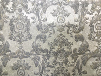 NEW! Antique Inspired Burnout Velvet Damask Fabric - White W/ Silver & Gray - Fancy Styles Fabric Boutique