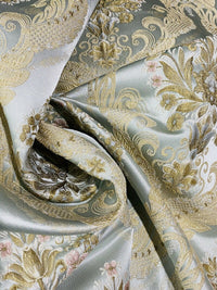 NEW Queen Antionette Novelty Ritz Neoclassical Brocade Damask Floral Satin Fabric - Louis Blue - Fancy Styles Fabric Pierre Frey Lee Jofa Brunschwig & Fils