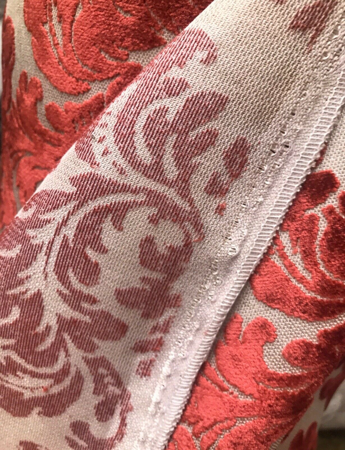 NEW Duke Gabriel Designer Damask Burnout Chenille Velvet Fabric - Electric Red- Upholstery - Fancy Styles Fabric Pierre Frey Lee Jofa Brunschwig & Fils