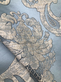 NEW Sir Darcey Designer Satin Burnout Damask Drapery Upholstery Fabric - Blue BTY - Fancy Styles Fabric Pierre Frey Lee Jofa Brunschwig & Fils